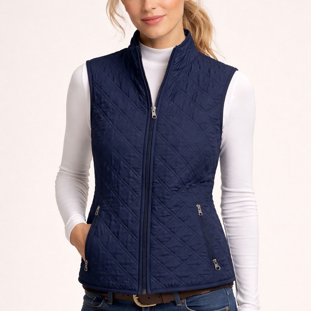Pikeur Navy Quilted Equestrian Vest Zip Front Women’s US 14